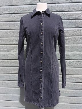ASOS Washed Black Long-Sleeve Denim Shirt Dress